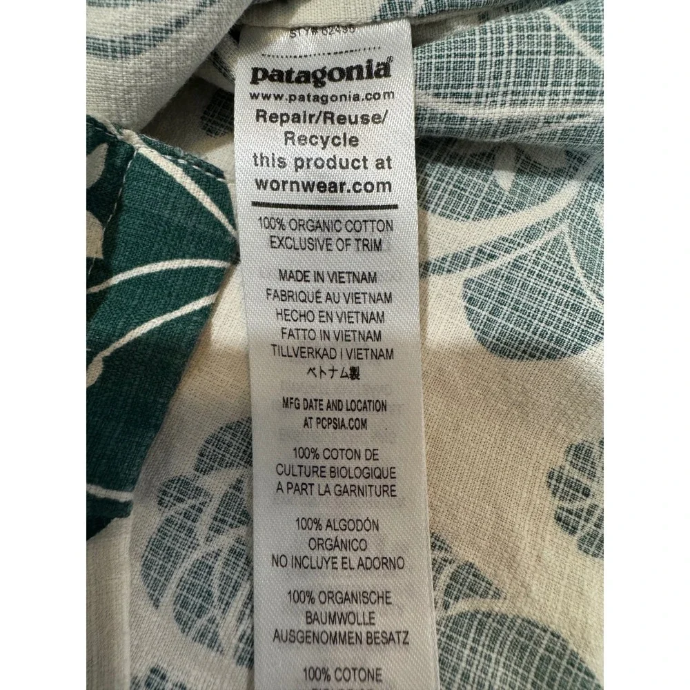 Patagonia Pataloha Kids M Green White Floral Organic Cotton Button Down